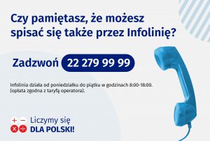 Po prawej stronie słuchawka telefonu, u góry napis "Czy pamiętasz, że możesz spisać się także przez infolinię?"