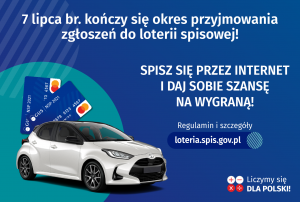 Biały samochód, karty pre-paid, informacja o zakończeniu 7 lipca br. przyjmowania zgłoszeń do loterii spisowej