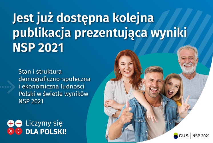 Jest już dostępna kolejna publikacja prezentująca wyniki NSP 2021 „Stan i struktura demograficzno-społeczna i ekonomiczna ludności Polski w świetle wyników NSP 2021”
