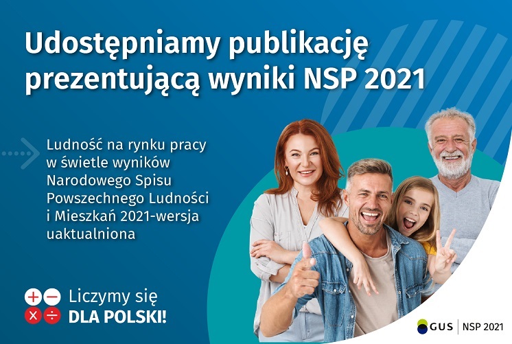 Udostępniamy publikację prezentującą wyniki NSP 2021 „Ludność na rynku pracy w świetle wyników Narodowego Spisu Powszechnego Ludności i Mieszkań 2021-wersja uaktualniona”